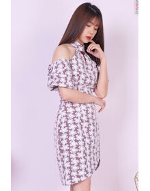 Fine Cutin White Lace Overlay Asymmetrical Hem Cheongsam Dress (Maroon)